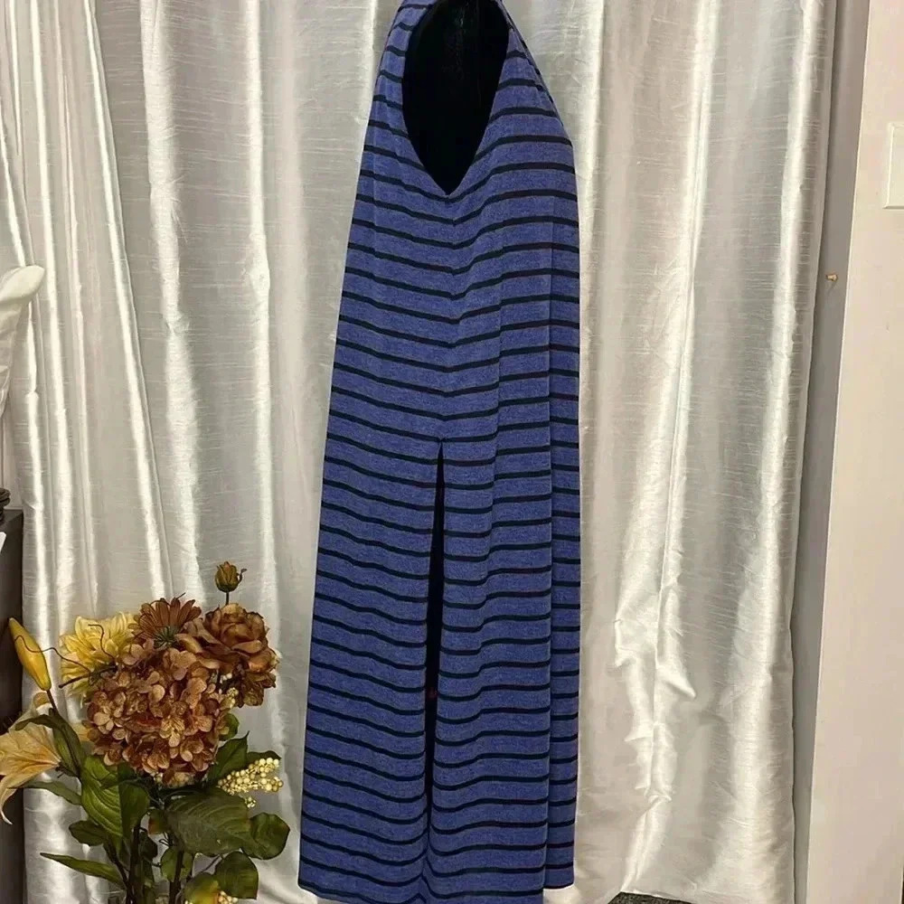 LuLaRoe Joy NWT Women’s M Black Striped High Slits Royal Blue Open Maxi Cardigan - Picture 2 of 9